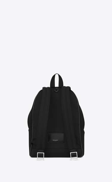 SAINT LAURENT City Backpack レディース 刺繍入りミニシティバックパック。ブラックとブルーが対角に入ったキャンバス地 b_V4